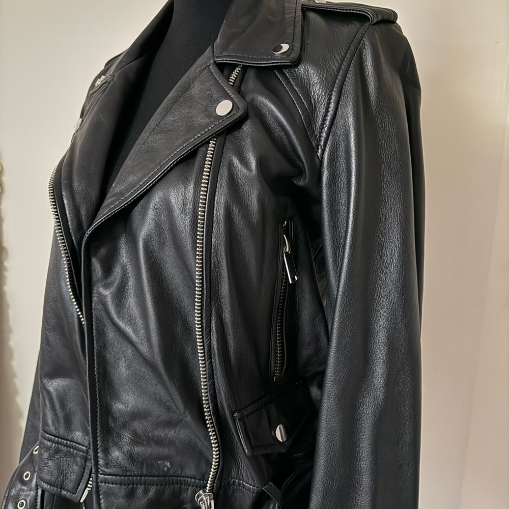 Zara Black Real Leather Biker Jacket - Picture 3 of 7